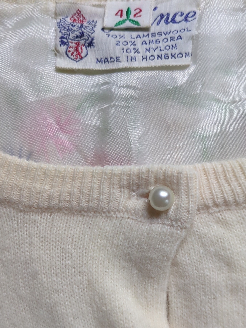Vintage Ivory Embroidered & Pastel Beaded Floral Cardigan with Pearly Buttons - Picture 9 of 9